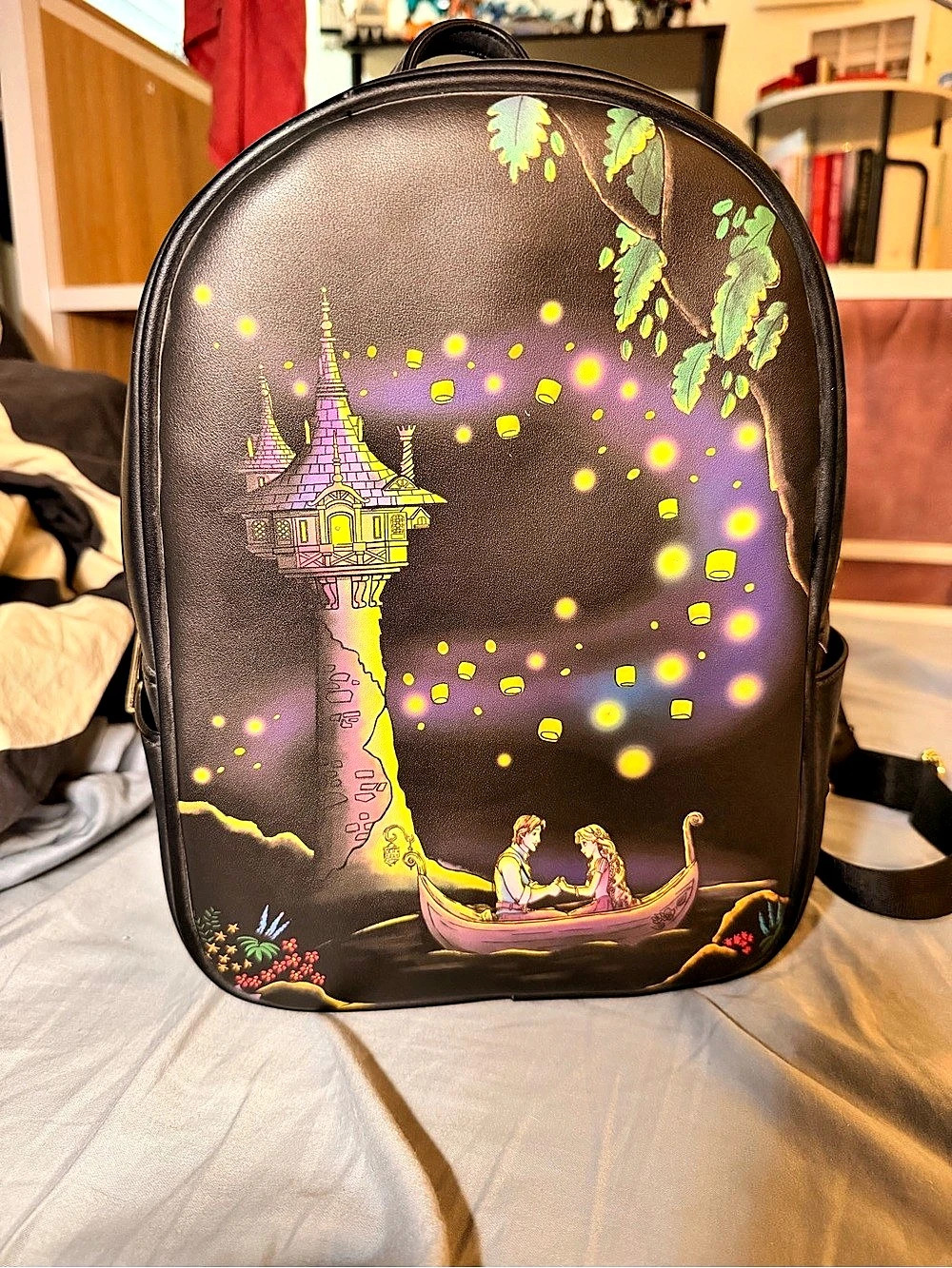 Loungefly Disney Tangled light up Lantern Boat Ride Mini Backpack Black & Gold